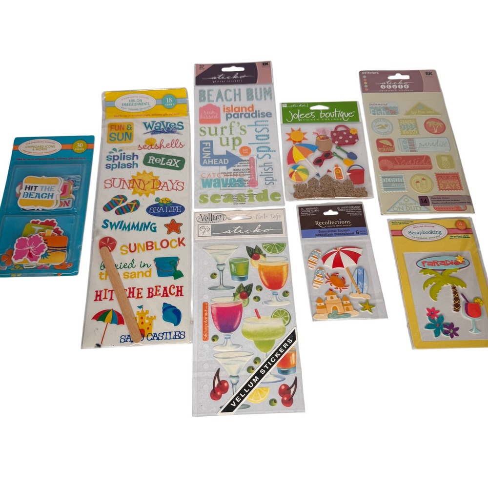 Beach Tropical Scrapbook Sticker Bundle Sticko Jolees Recollections 8 Pack